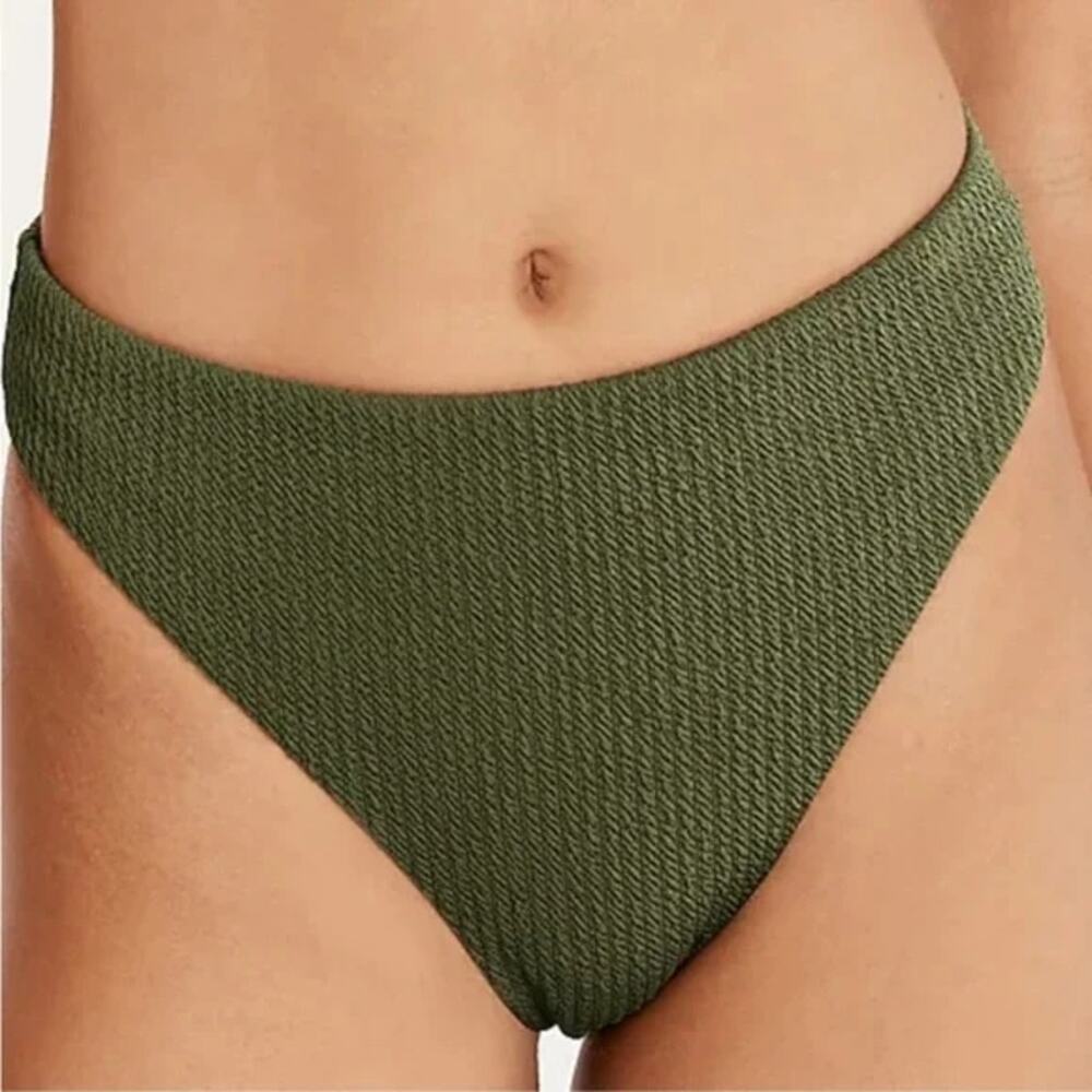 New J. Crew Green Textured Cheeky Bikini Swim Bathing Suit Bottom Women's Small